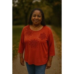 VTG White Stag Women XL Causal Paisley Orange Shirt‎ Causal Art Decor Geometric